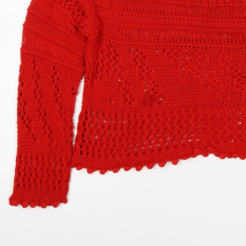 Zara Women’s Red Size S Open-Knit Crew Neck Pullover Jumper