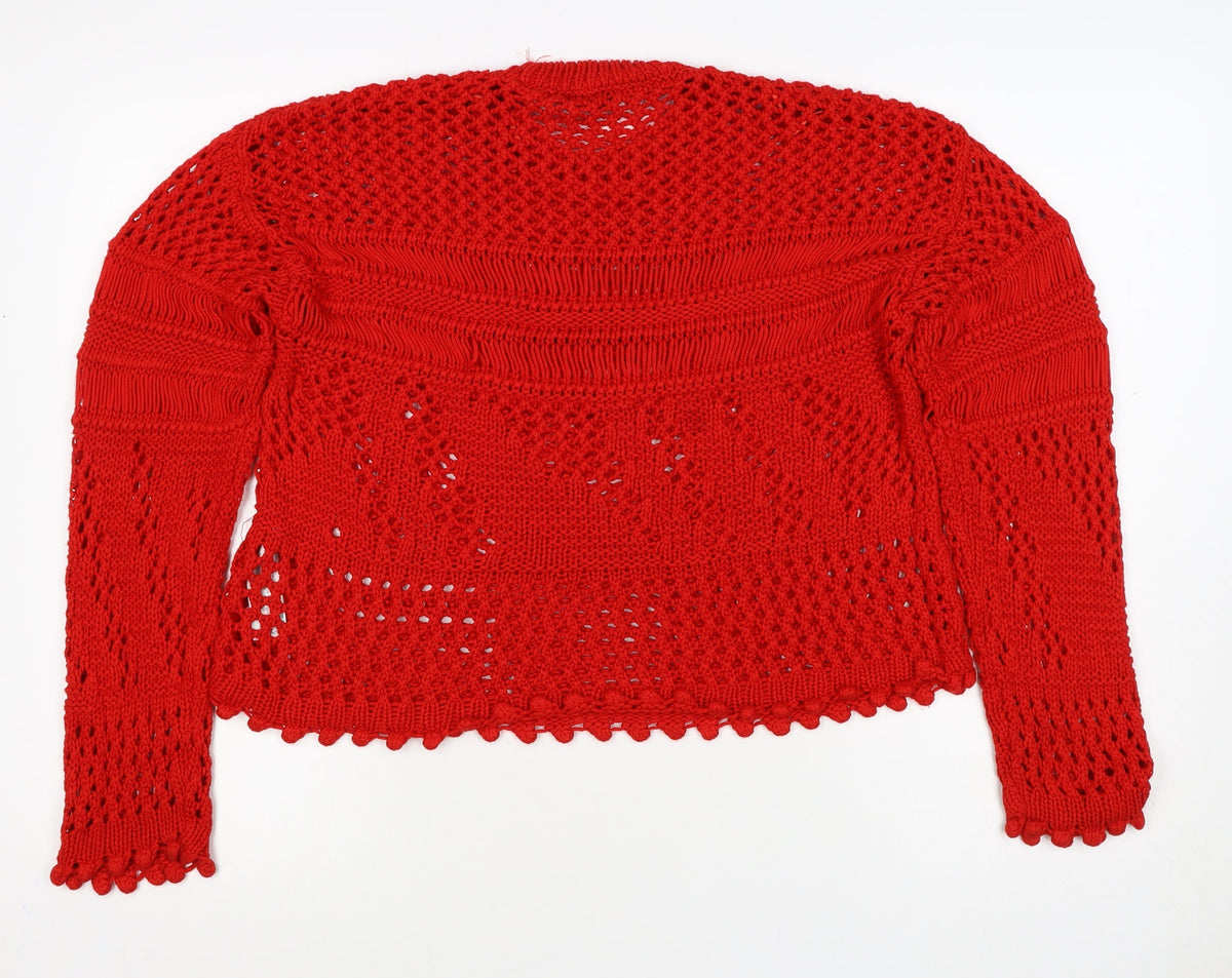Zara Women’s Red Size S Open-Knit Crew Neck Pullover Jumper