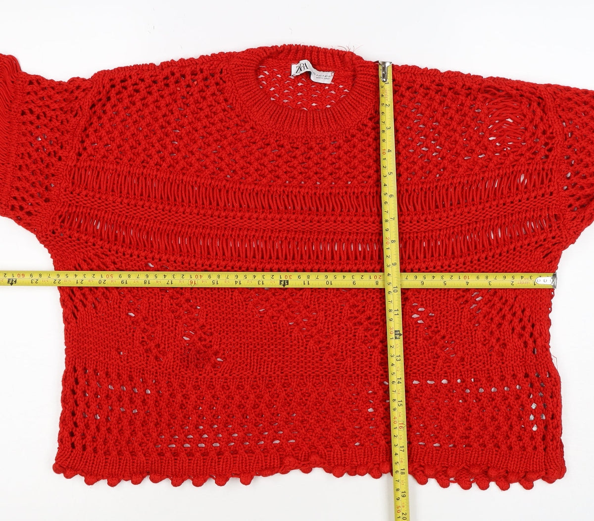 Zara Women’s Red Size S Open-Knit Crew Neck Pullover Jumper