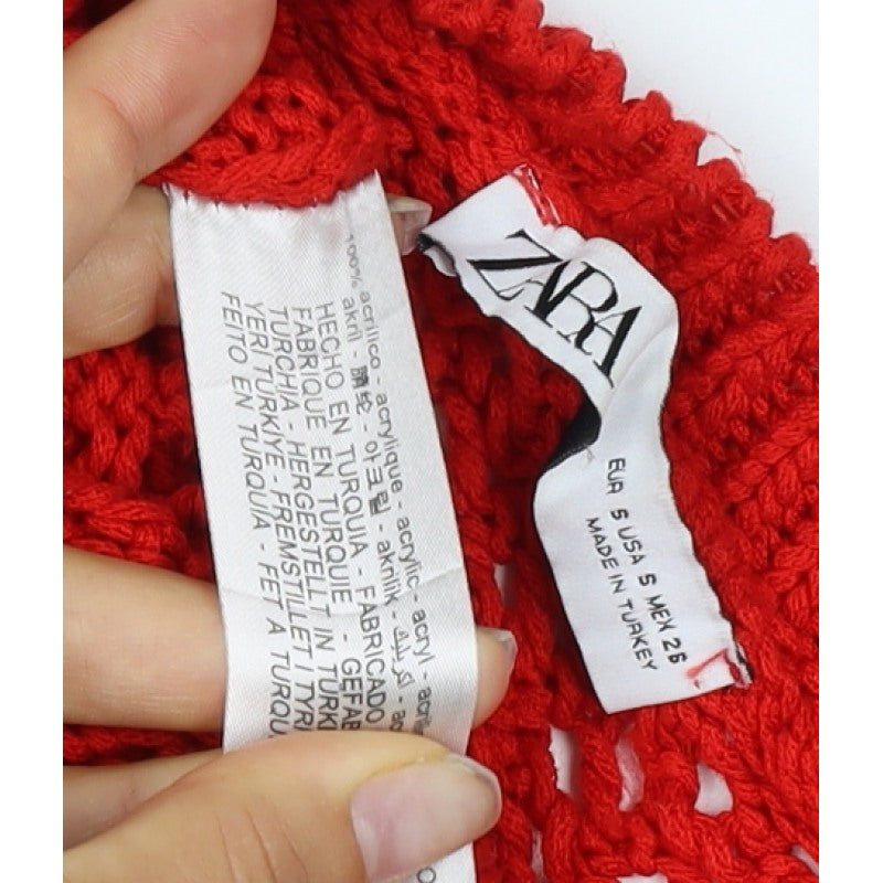 Zara Women’s Red Size S Open-Knit Crew Neck Pullover Jumper