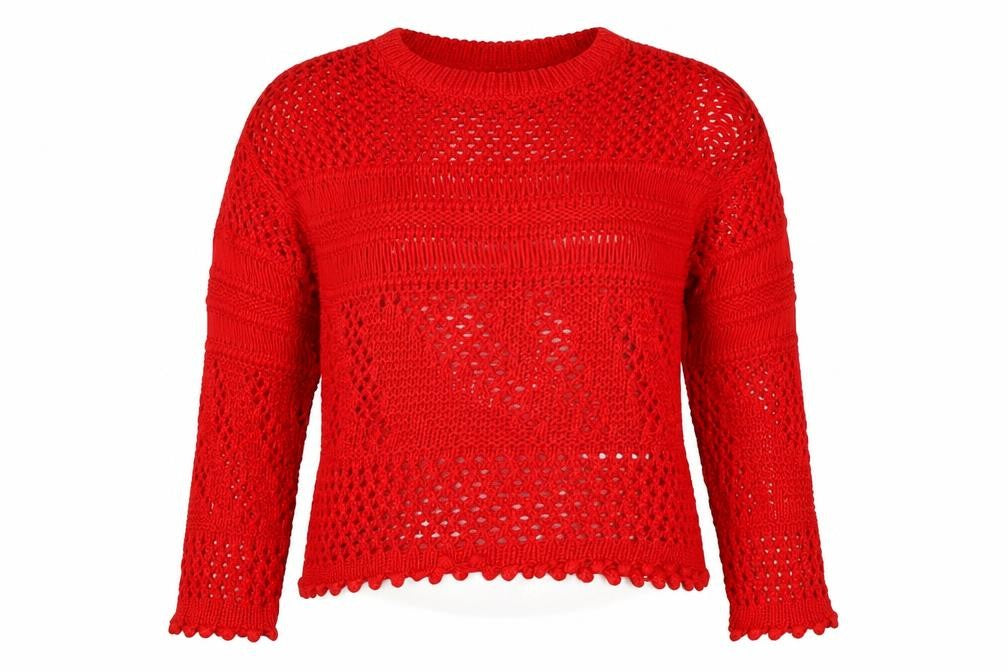 Zara Women’s Red Size S Open-Knit Crew Neck Pullover Jumper