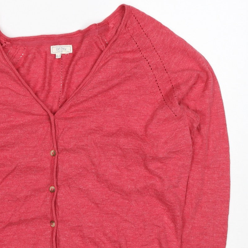 Fat Face Women Pink UK 16 V-Neck Button Raglan Knit Cardigan