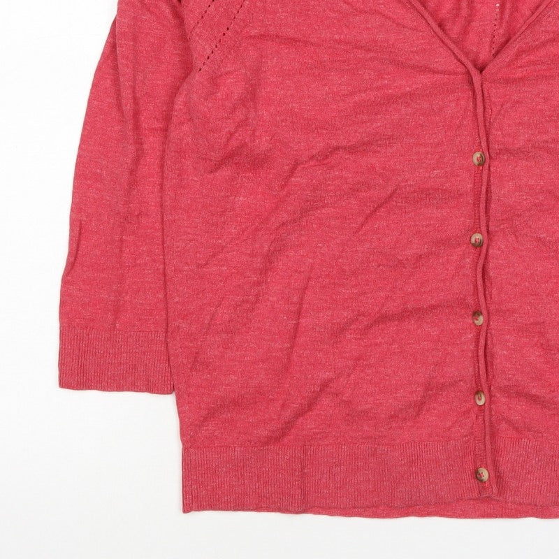 Fat Face Women Pink UK 16 V-Neck Button Raglan Knit Cardigan