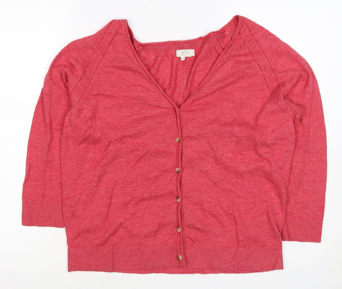 Fat Face Women Pink UK 16 V-Neck Button Raglan Knit Cardigan