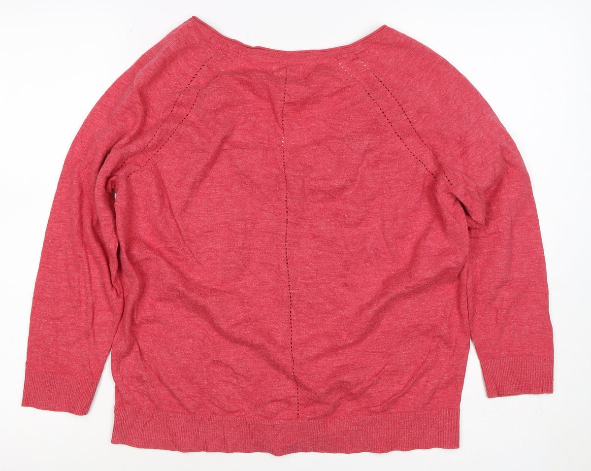 Fat Face Women Pink UK 16 V-Neck Button Raglan Knit Cardigan