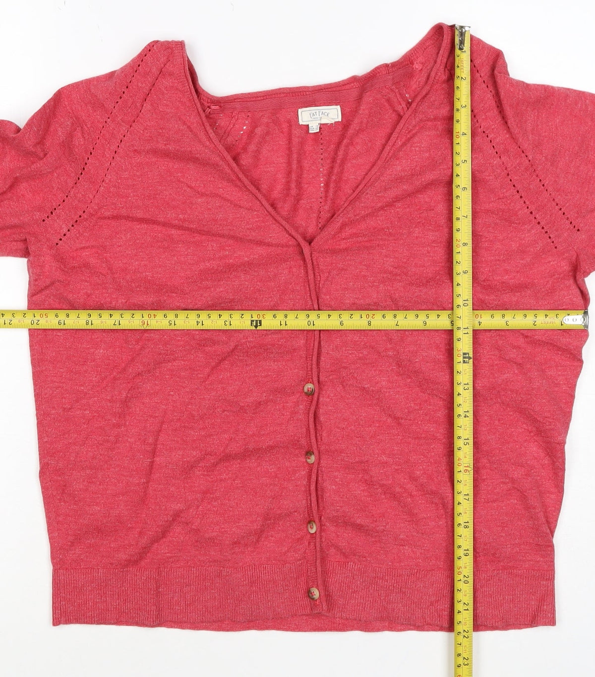 Fat Face Women Pink UK 16 V-Neck Button Raglan Knit Cardigan