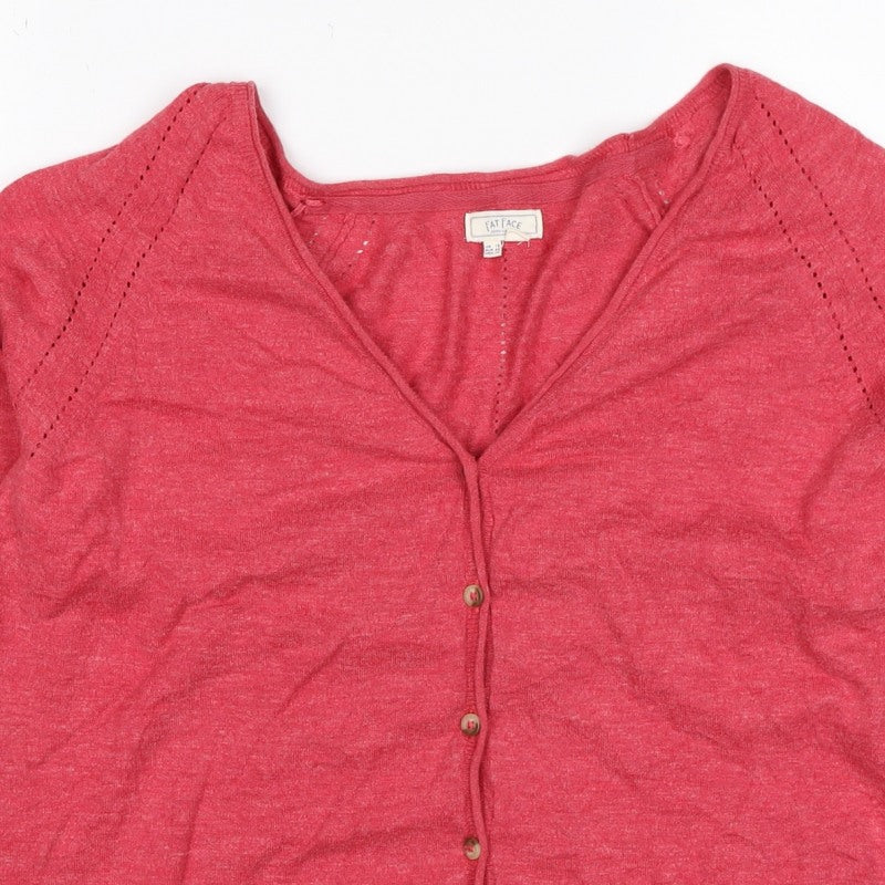 Fat Face Women Pink UK 16 V-Neck Button Raglan Knit Cardigan