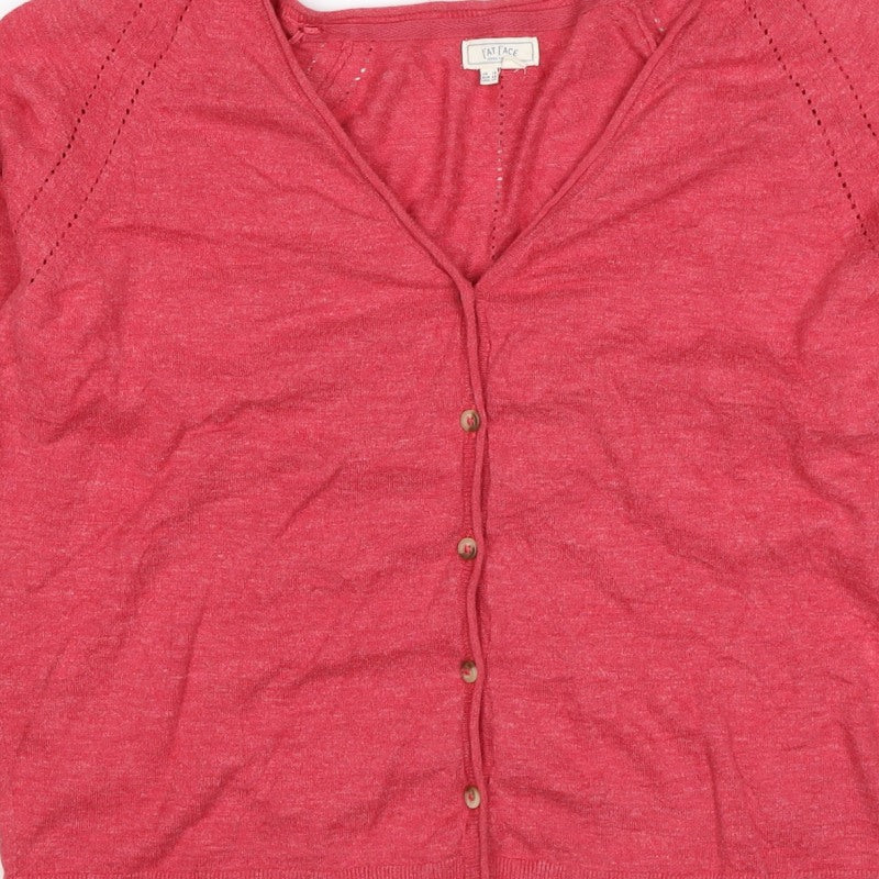 Fat Face Women Pink UK 16 V-Neck Button Raglan Knit Cardigan