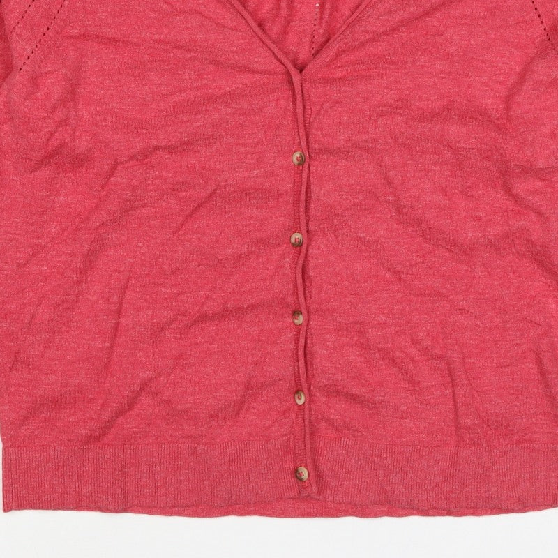 Fat Face Women Pink UK 16 V-Neck Button Raglan Knit Cardigan