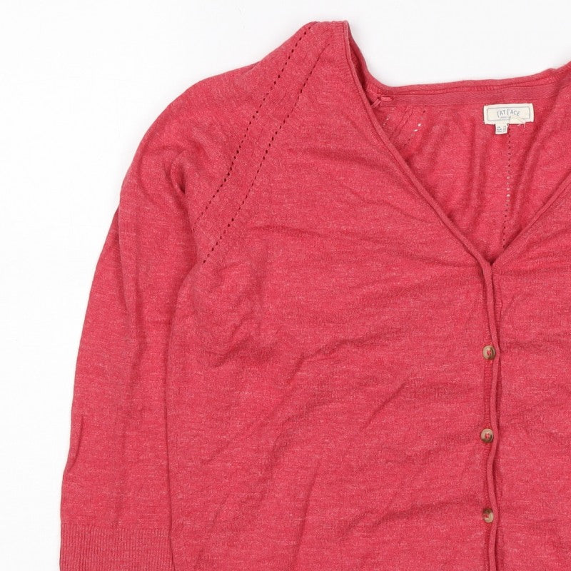 Fat Face Women Pink UK 16 V-Neck Button Raglan Knit Cardigan
