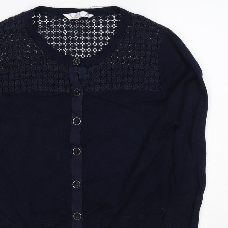 Jasper Conran Women Blue Size 14 Lace Yoke Button Knit Cardigan