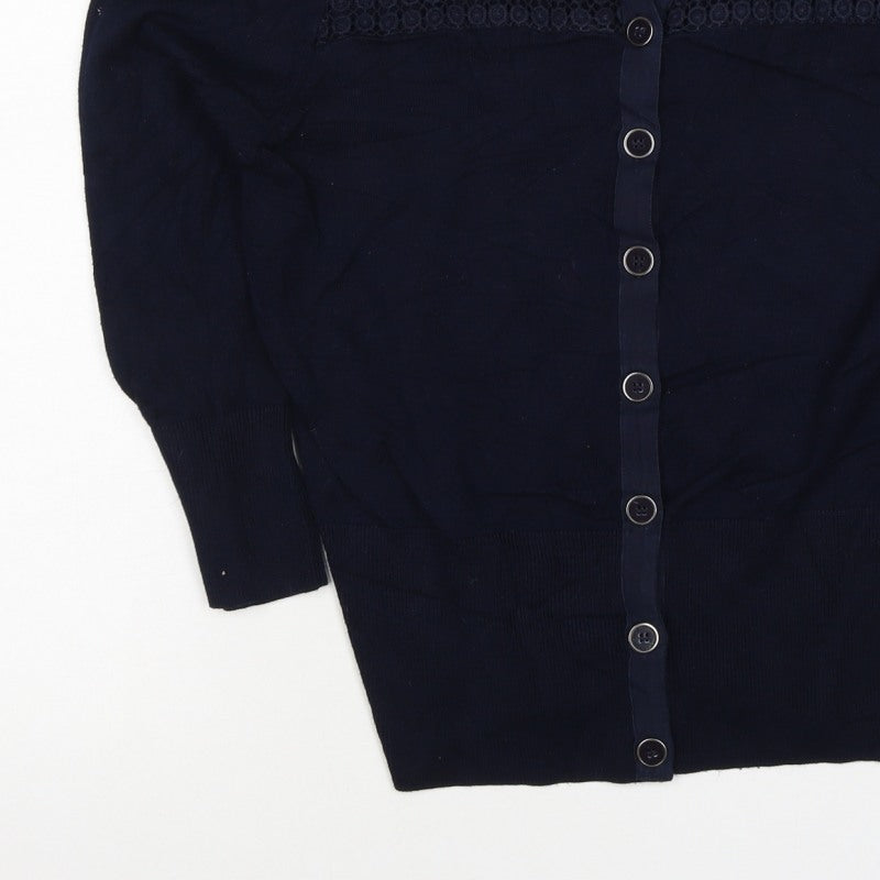 Jasper Conran Women Blue Size 14 Lace Yoke Button Knit Cardigan
