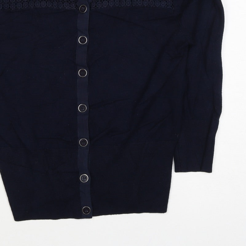 Jasper Conran Women Blue Size 14 Lace Yoke Button Knit Cardigan