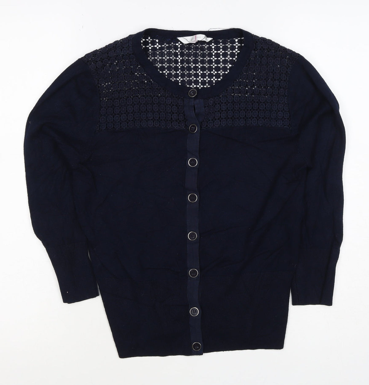 Jasper Conran Women Blue Size 14 Lace Yoke Button Knit Cardigan