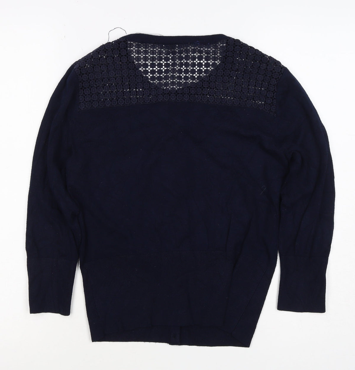 Jasper Conran Women Blue Size 14 Lace Yoke Button Knit Cardigan