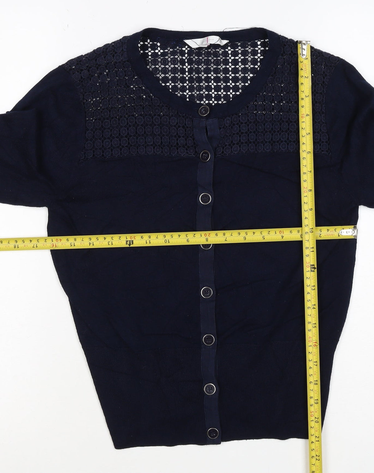 Jasper Conran Women Blue Size 14 Lace Yoke Button Knit Cardigan