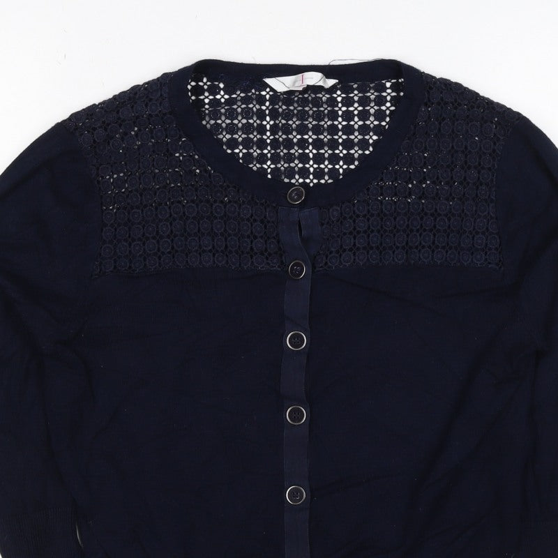 Jasper Conran Women Blue Size 14 Lace Yoke Button Knit Cardigan