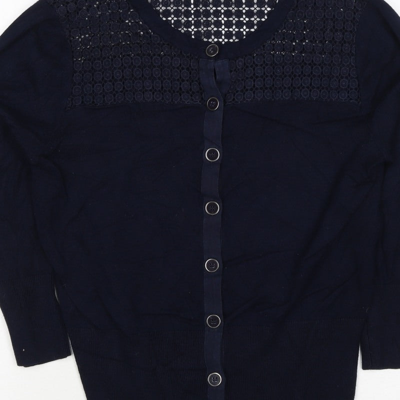Jasper Conran Women Blue Size 14 Lace Yoke Button Knit Cardigan