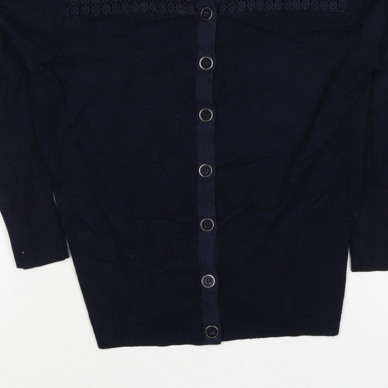Jasper Conran Women Blue Size 14 Lace Yoke Button Knit Cardigan