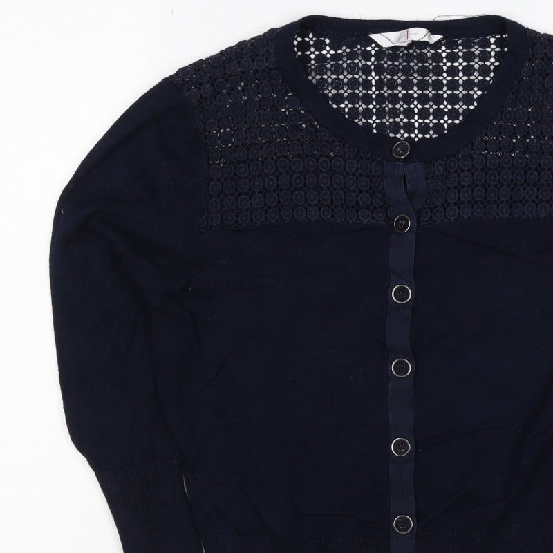 Jasper Conran Women Blue Size 14 Lace Yoke Button Knit Cardigan