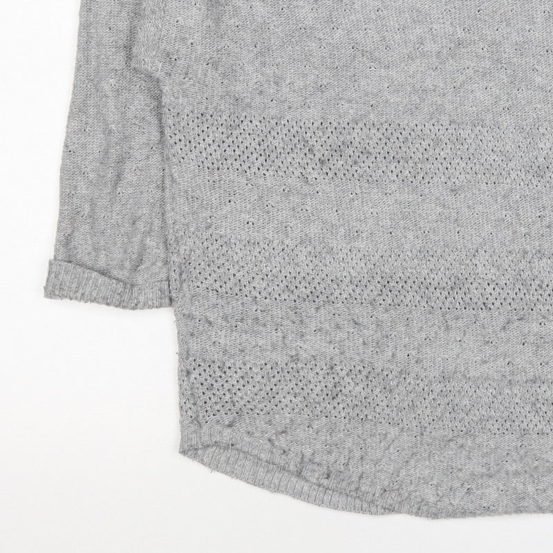 FatFace Women’s Grey Size 14 Wool Blend Open Knit Crew Neck Jumper