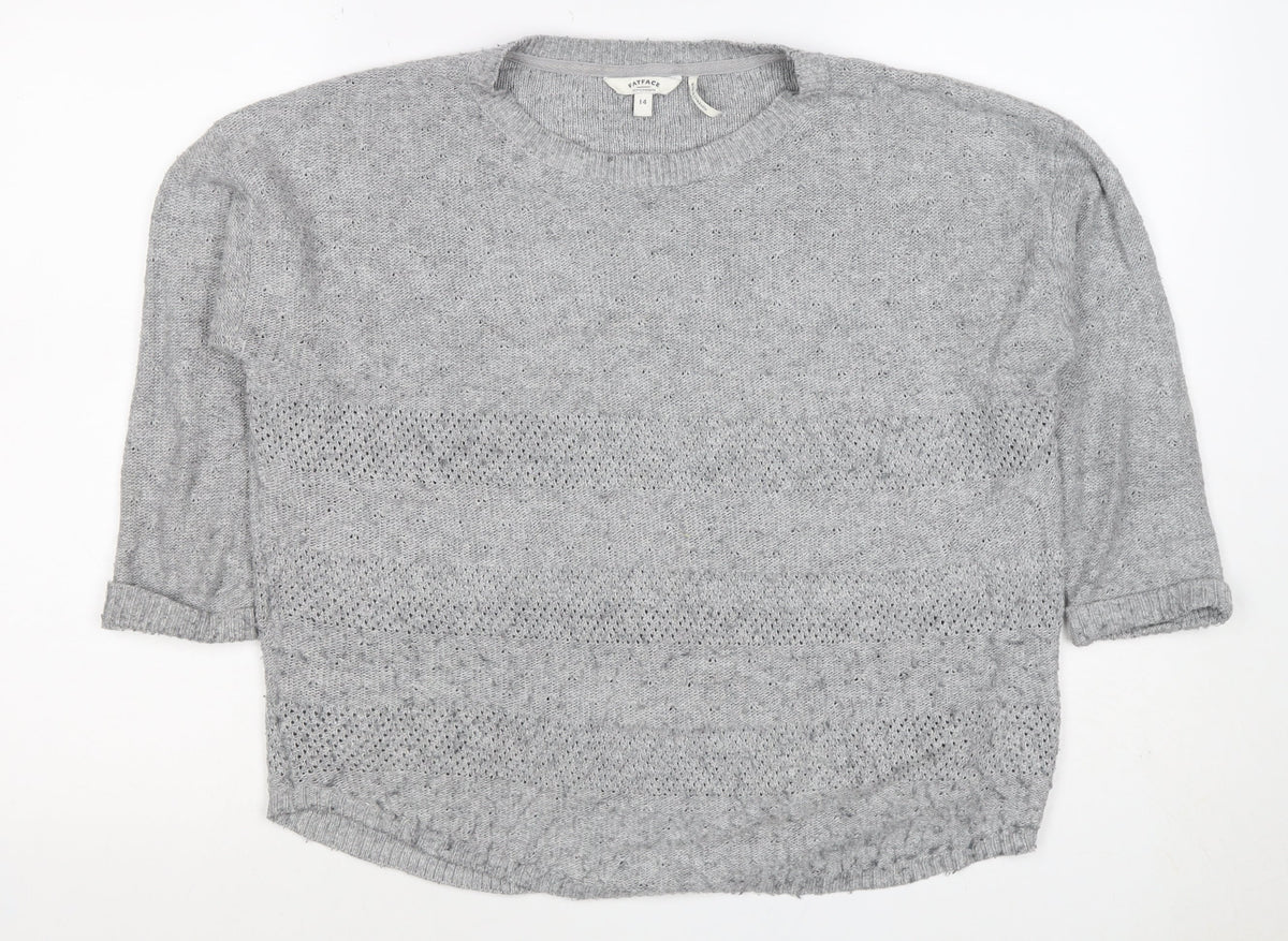 FatFace Women’s Grey Size 14 Wool Blend Open Knit Crew Neck Jumper