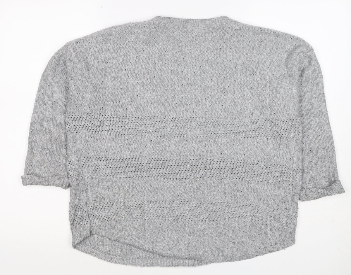 FatFace Women’s Grey Size 14 Wool Blend Open Knit Crew Neck Jumper