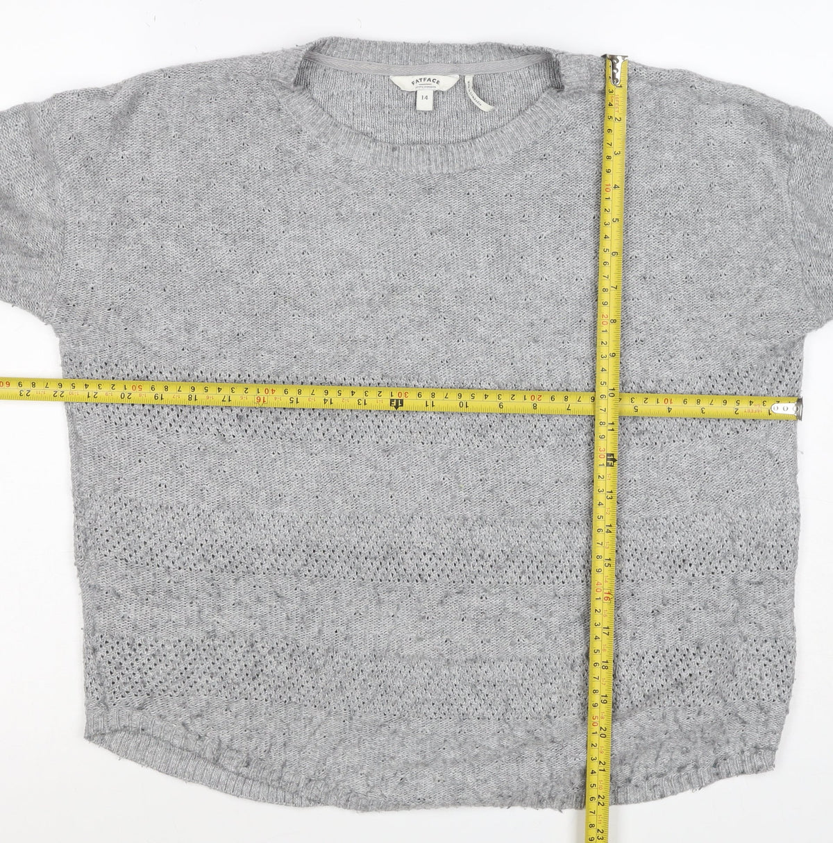 FatFace Women’s Grey Size 14 Wool Blend Open Knit Crew Neck Jumper
