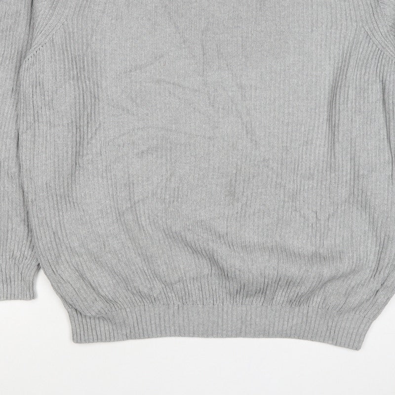 Pull&Bear Men's Grey L Rib Knit Cotton Crew Neck Pullover Jumper