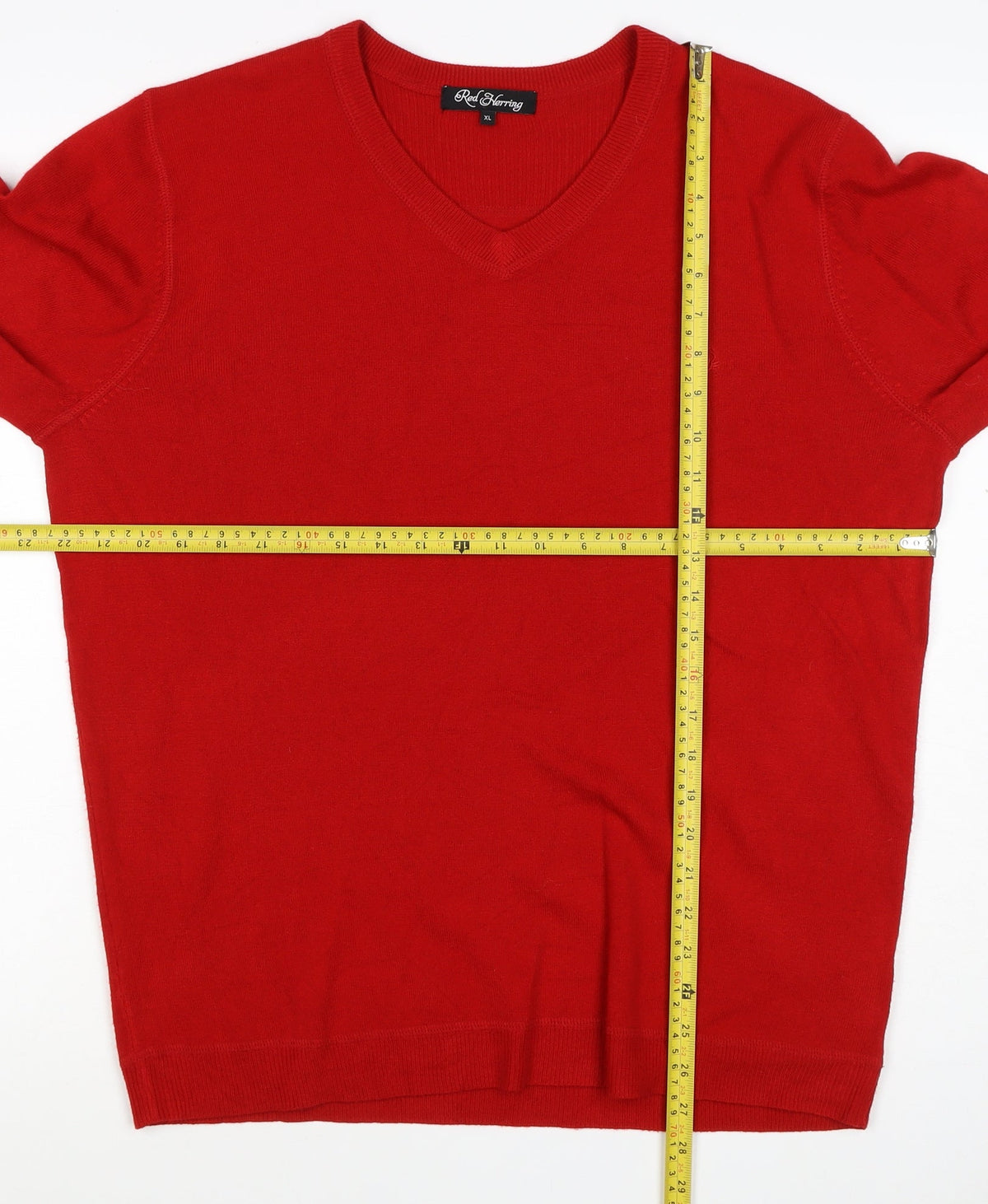 Red Herring Men’s Red XL V-Neck Pullover Jumper 100% Acrylic