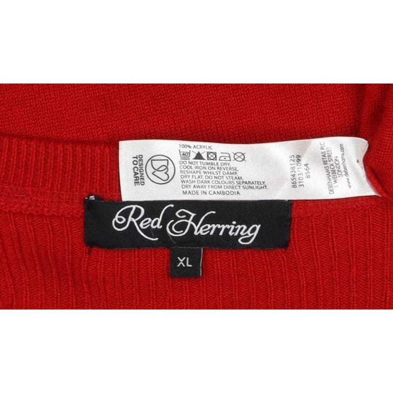 Red Herring Men’s Red XL V-Neck Pullover Jumper 100% Acrylic