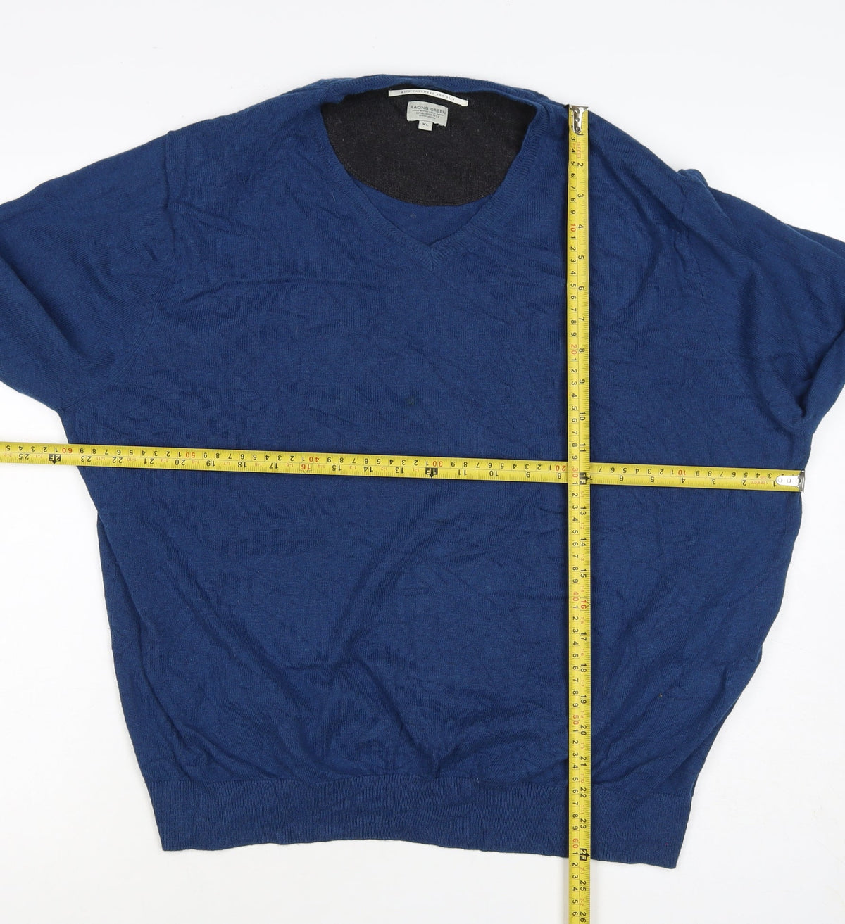 Racing Green Men’s Blue XL Cashmere Silk V-Neck Pullover Jumper