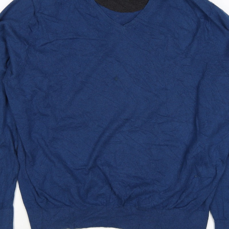 Racing Green Men’s Blue XL Cashmere Silk V-Neck Pullover Jumper