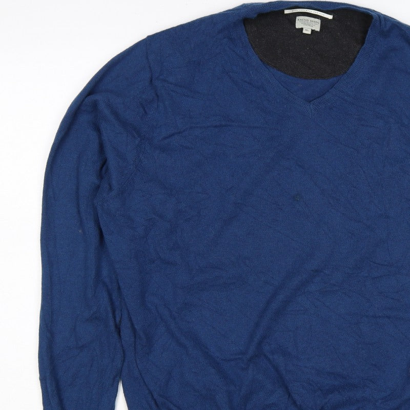 Racing Green Men’s Blue XL Cashmere Silk V-Neck Pullover Jumper