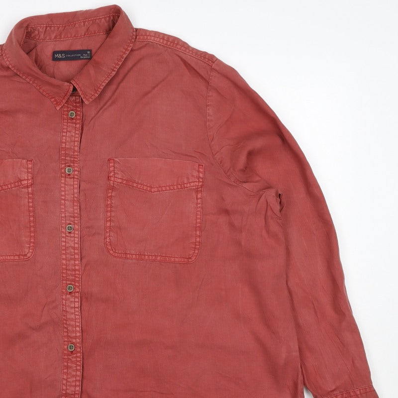 Marks & Spencer Women Red UK 18 Lyocell Button-Up Collared Shirt