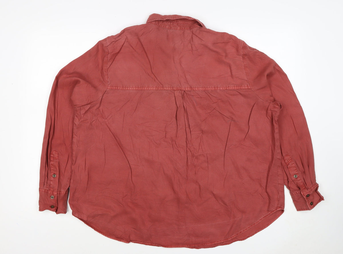 Marks & Spencer Women Red UK 18 Lyocell Button-Up Collared Shirt