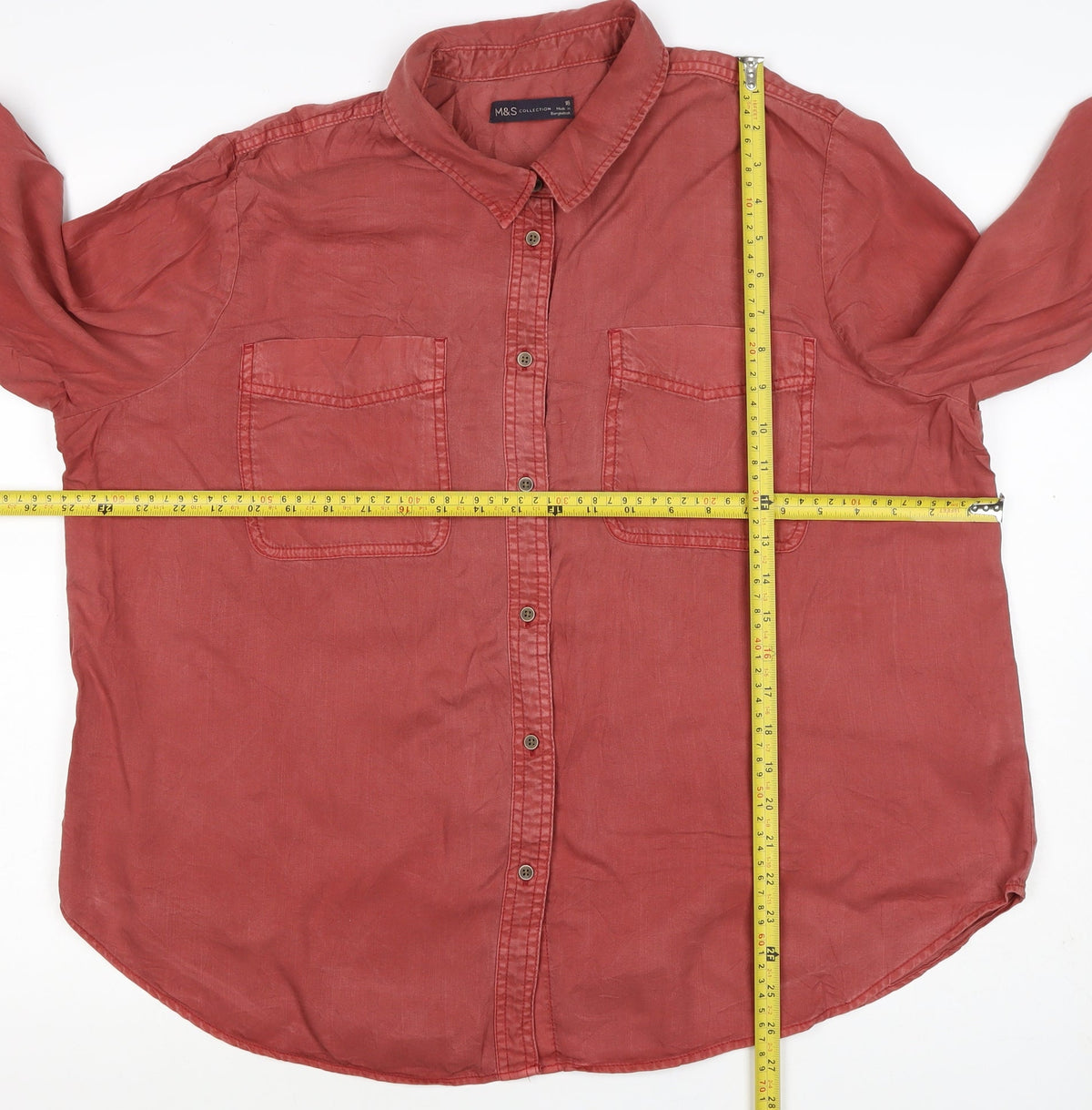 Marks & Spencer Women Red UK 18 Lyocell Button-Up Collared Shirt