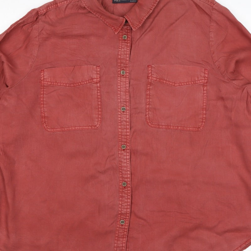 Marks & Spencer Women Red UK 18 Lyocell Button-Up Collared Shirt