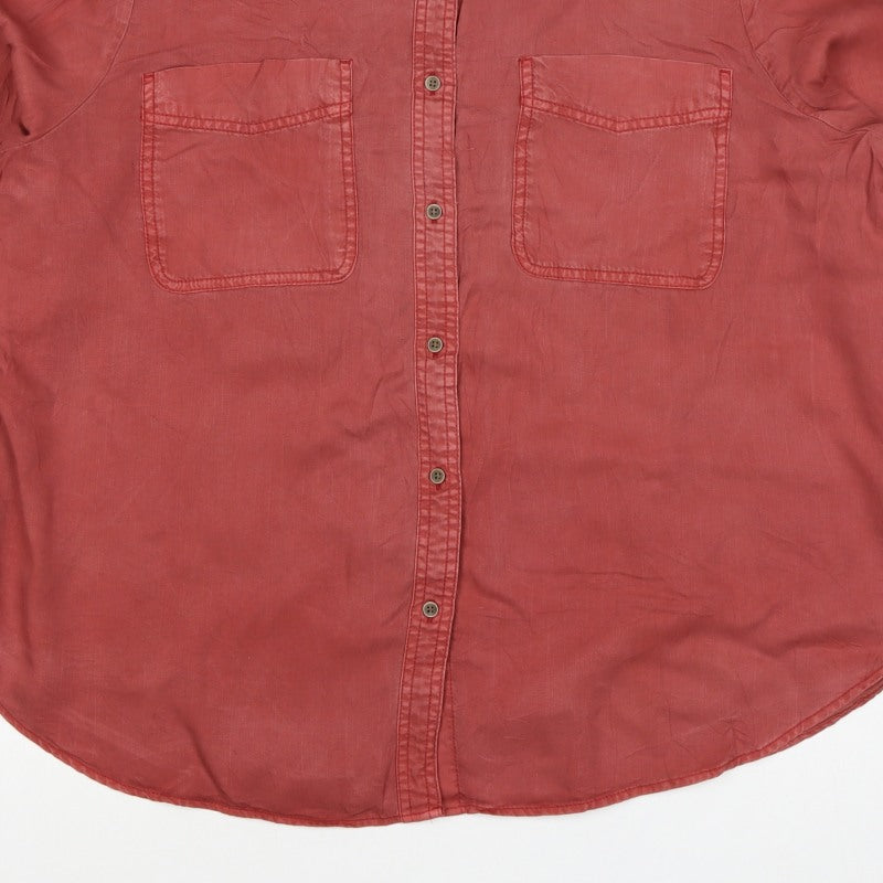 Marks & Spencer Women Red UK 18 Lyocell Button-Up Collared Shirt