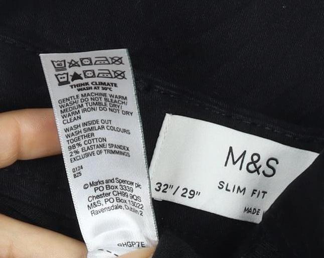 Marks & Spencer Men's Black 32/29 Slim Straight Stretch Jeans