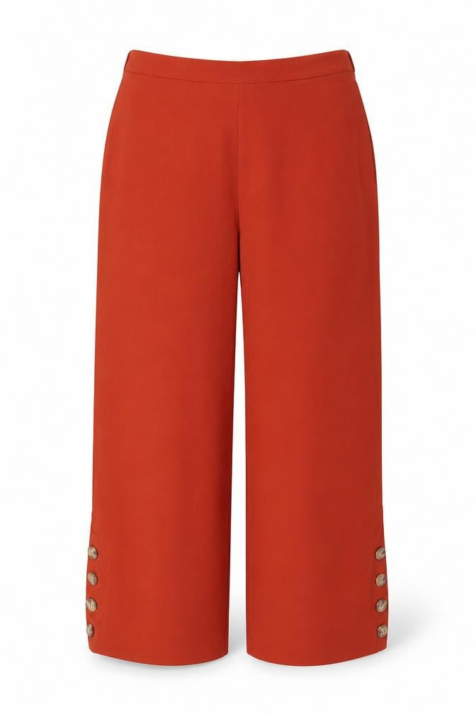SHEIN Women Red UK 14 Wide-Leg Cropped Trousers Button Detail