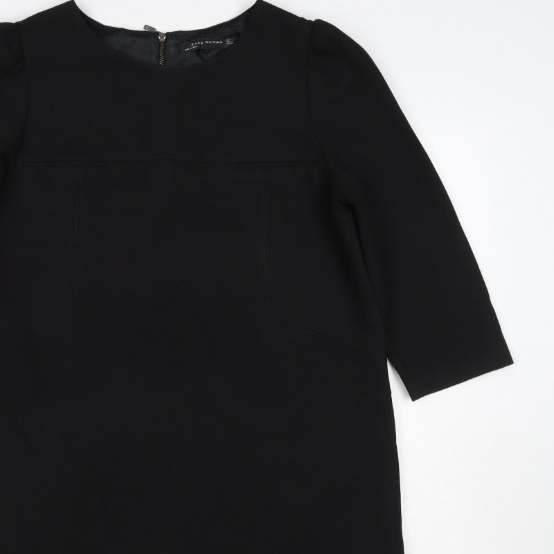 Zara Woman Black M Shift Dress 3/4 Sleeve Pockets Workwear