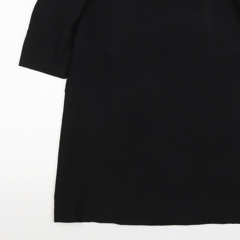 Zara Woman Black M Shift Dress 3/4 Sleeve Pockets Workwear