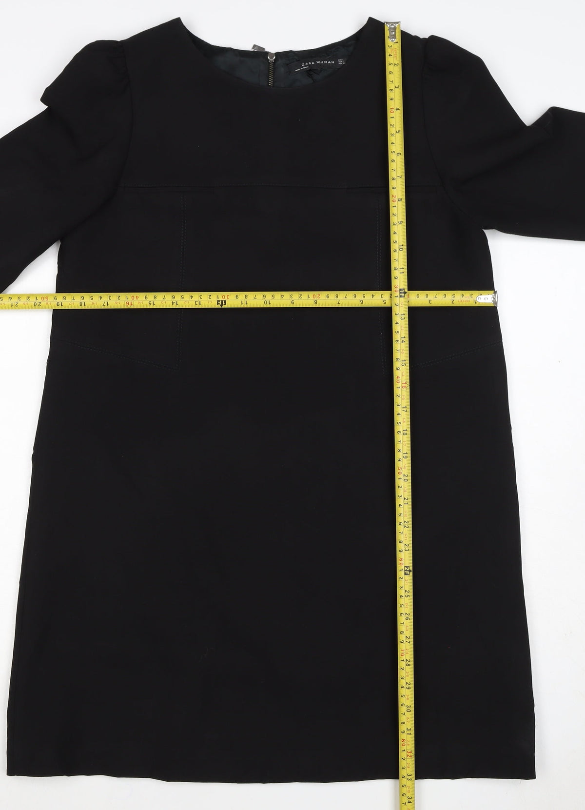 Zara Woman Black M Shift Dress 3/4 Sleeve Pockets Workwear