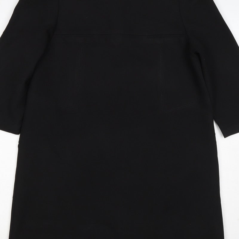 Zara Woman Black M Shift Dress 3/4 Sleeve Pockets Workwear