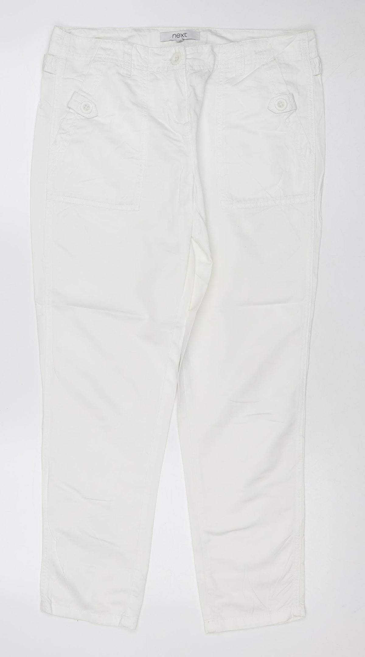 Next Women White UK 10 Cotton Cargo Capri Trousers Pockets