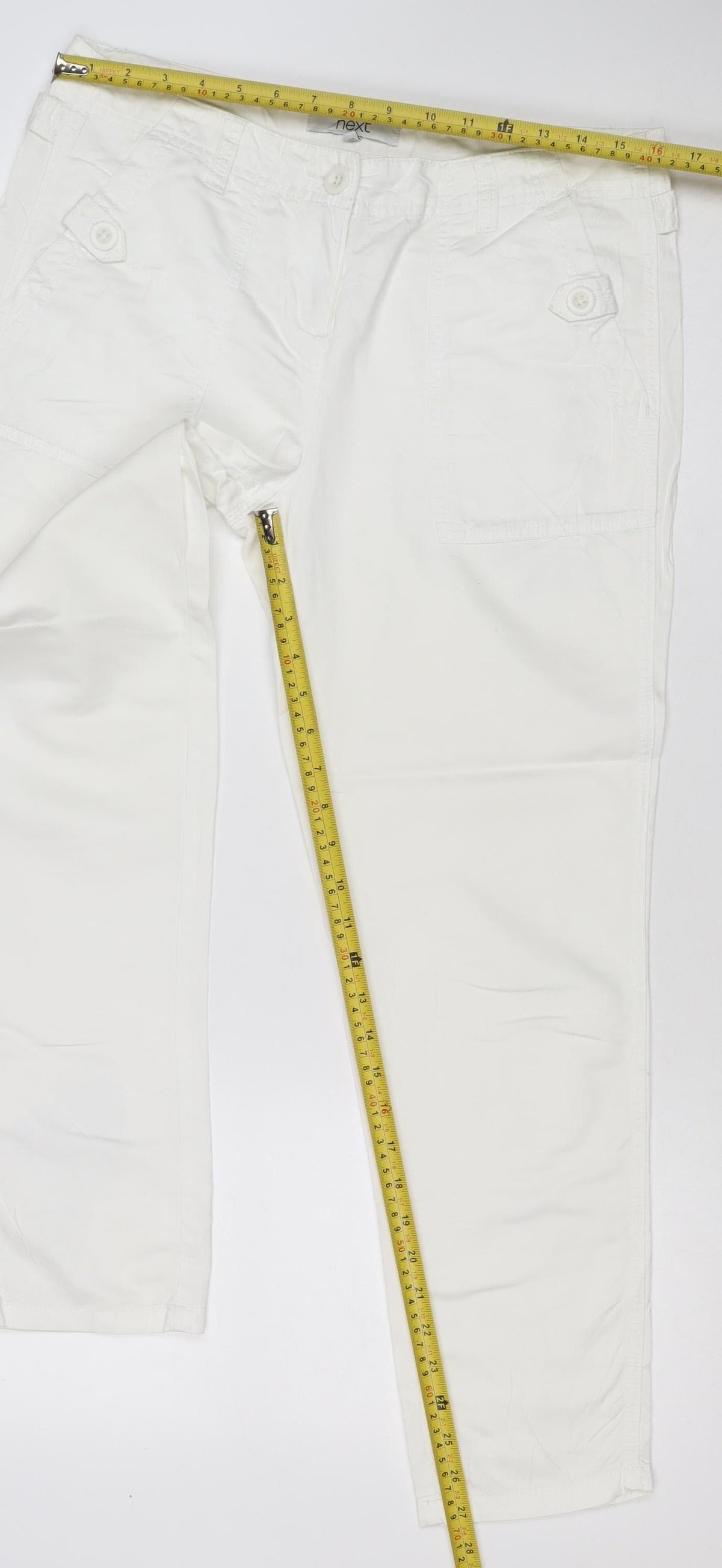 Next Women White UK 10 Cotton Cargo Capri Trousers Pockets