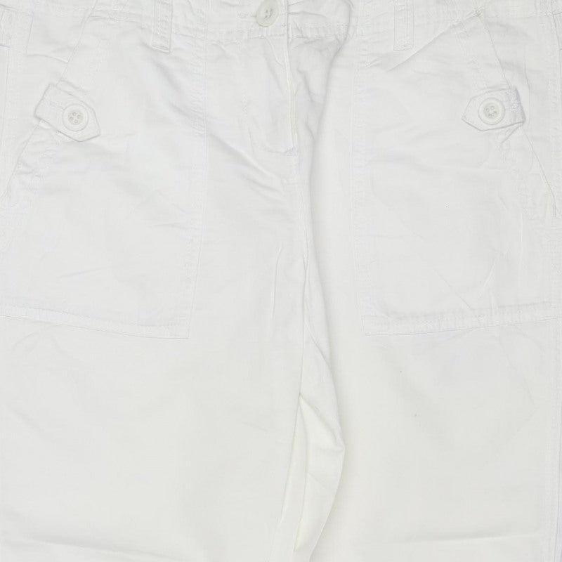 Next Women White UK 10 Cotton Cargo Capri Trousers Pockets