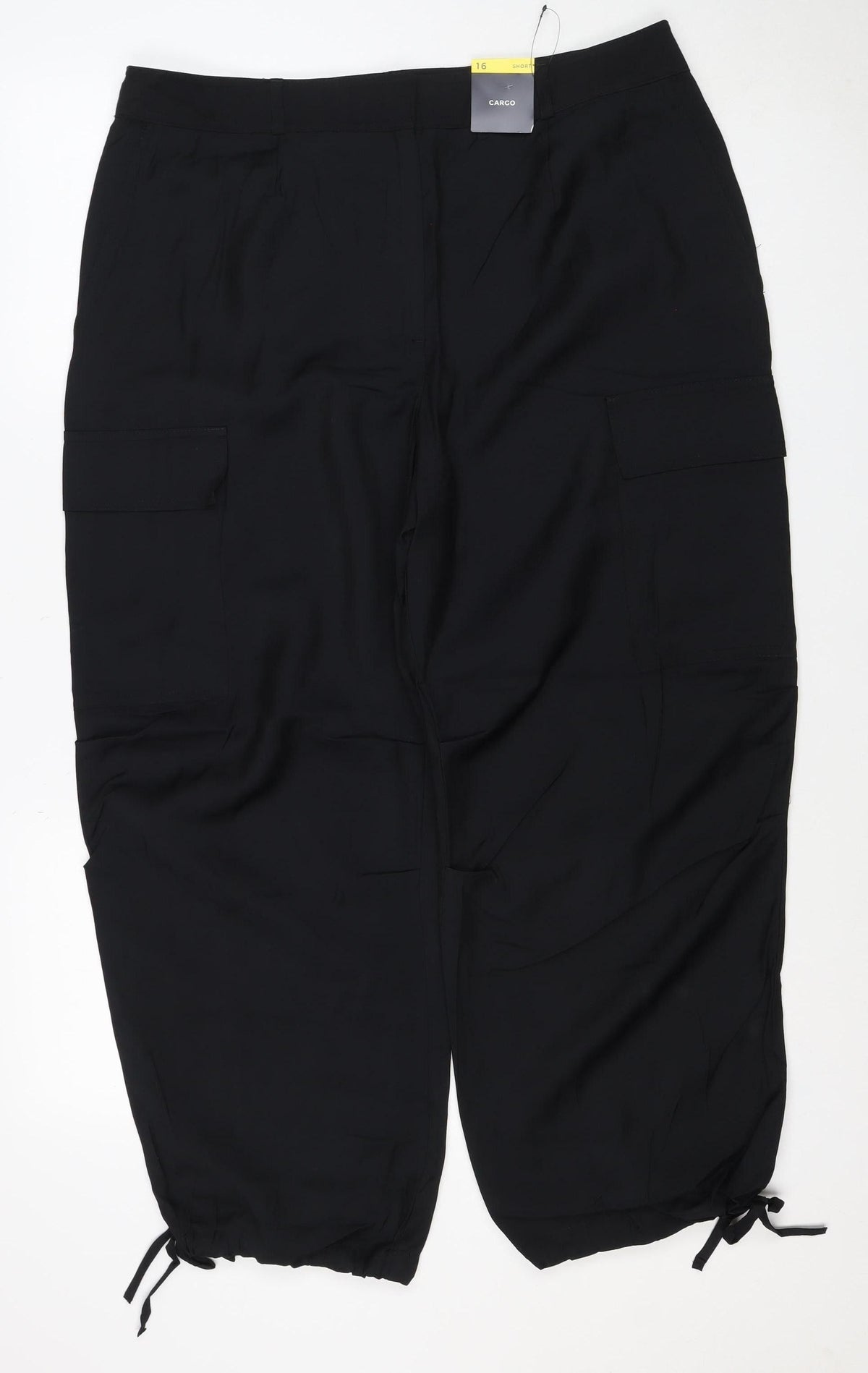 M&S Collection Women’s Black Size 16 Short Cargo Trousers Drawstring