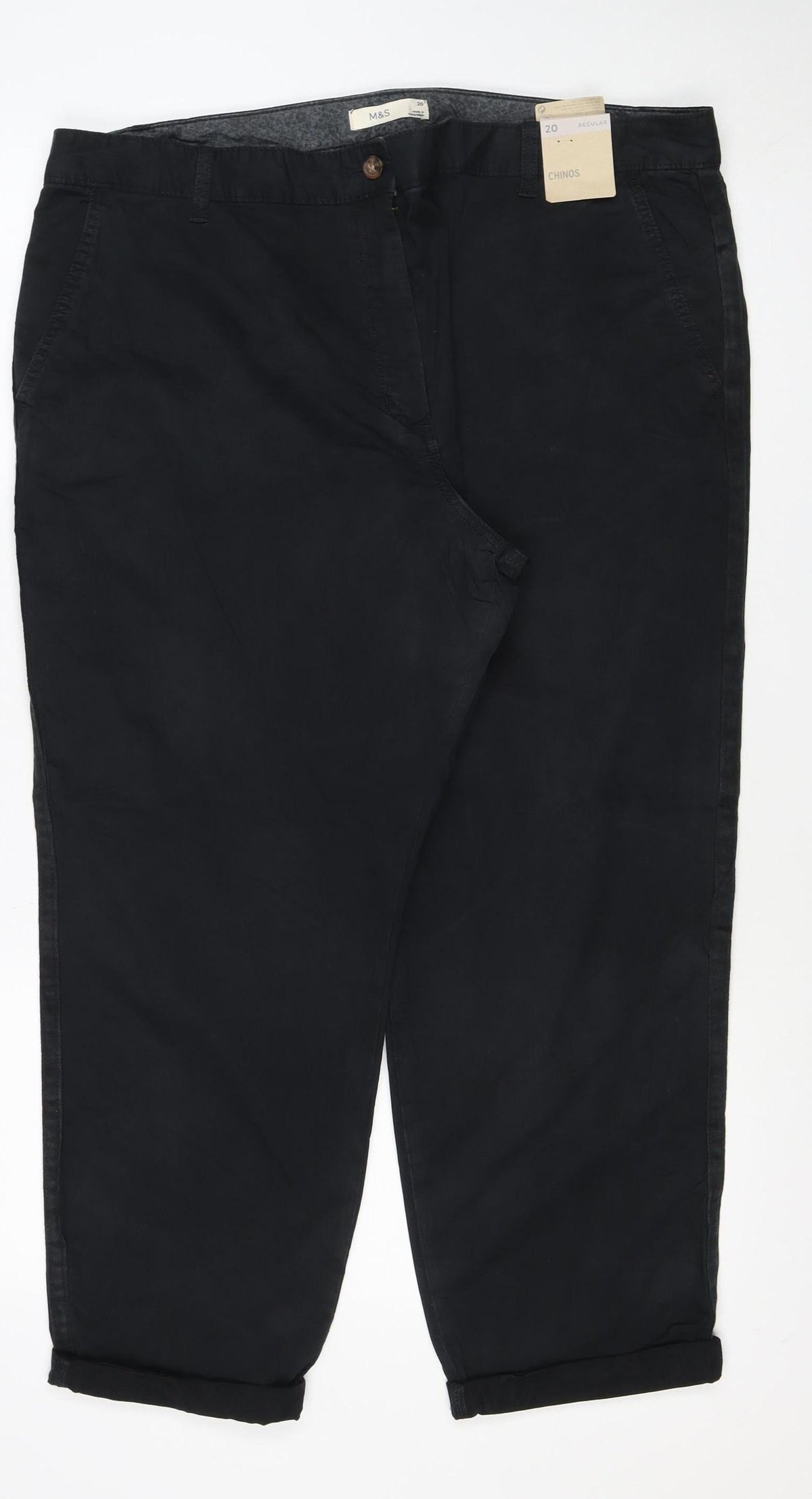 Marks & Spencer Women's Black Size 20 Regular Stretch Chino Trousers